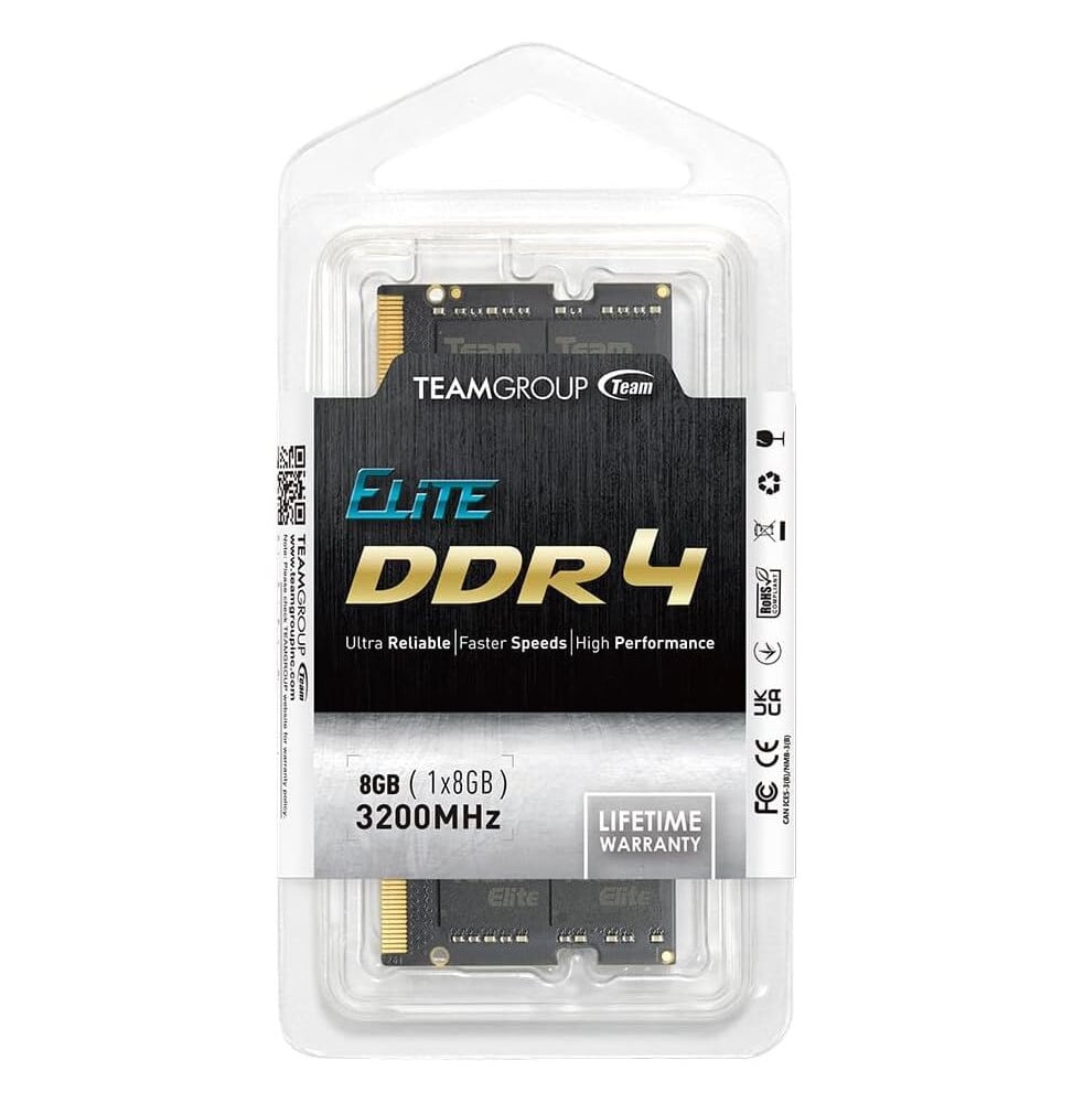 Barette de mémoire Team Group Elit SO-DIMM 8GB DDR4-3200MHz - PC Portable (TED48G3200C22-SBK) – Image 2