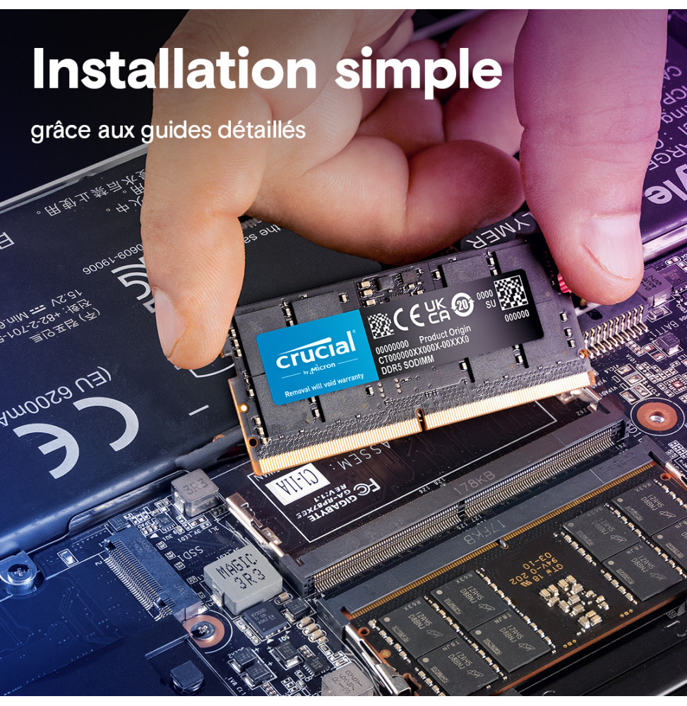 Barrette mémoire Crucial SO-DIMM 8GB DDR5-5600 MHz - PC Portable (CT8G56C46S5) – Image 2