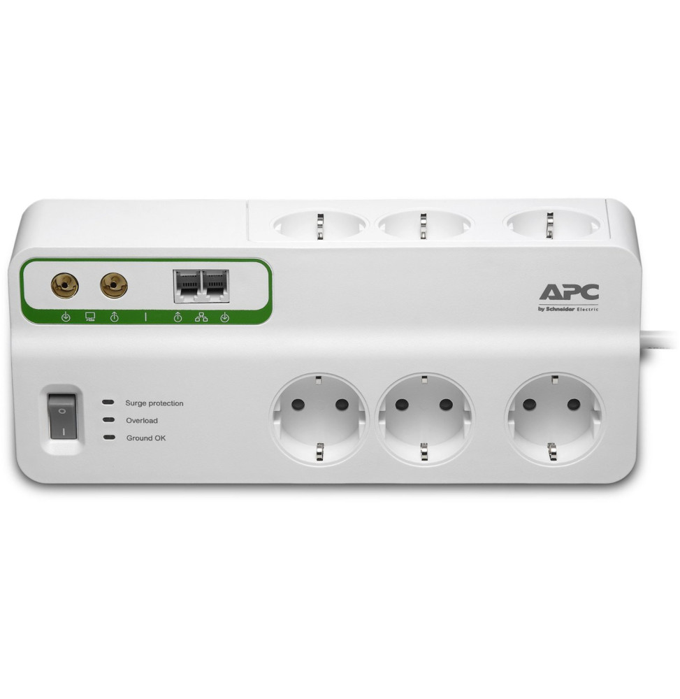 Bloc parafoudre 6 prises 230V APC Essential SurgeArrest avec 2 x RJ11 et 2 x Coaxial – Image 2