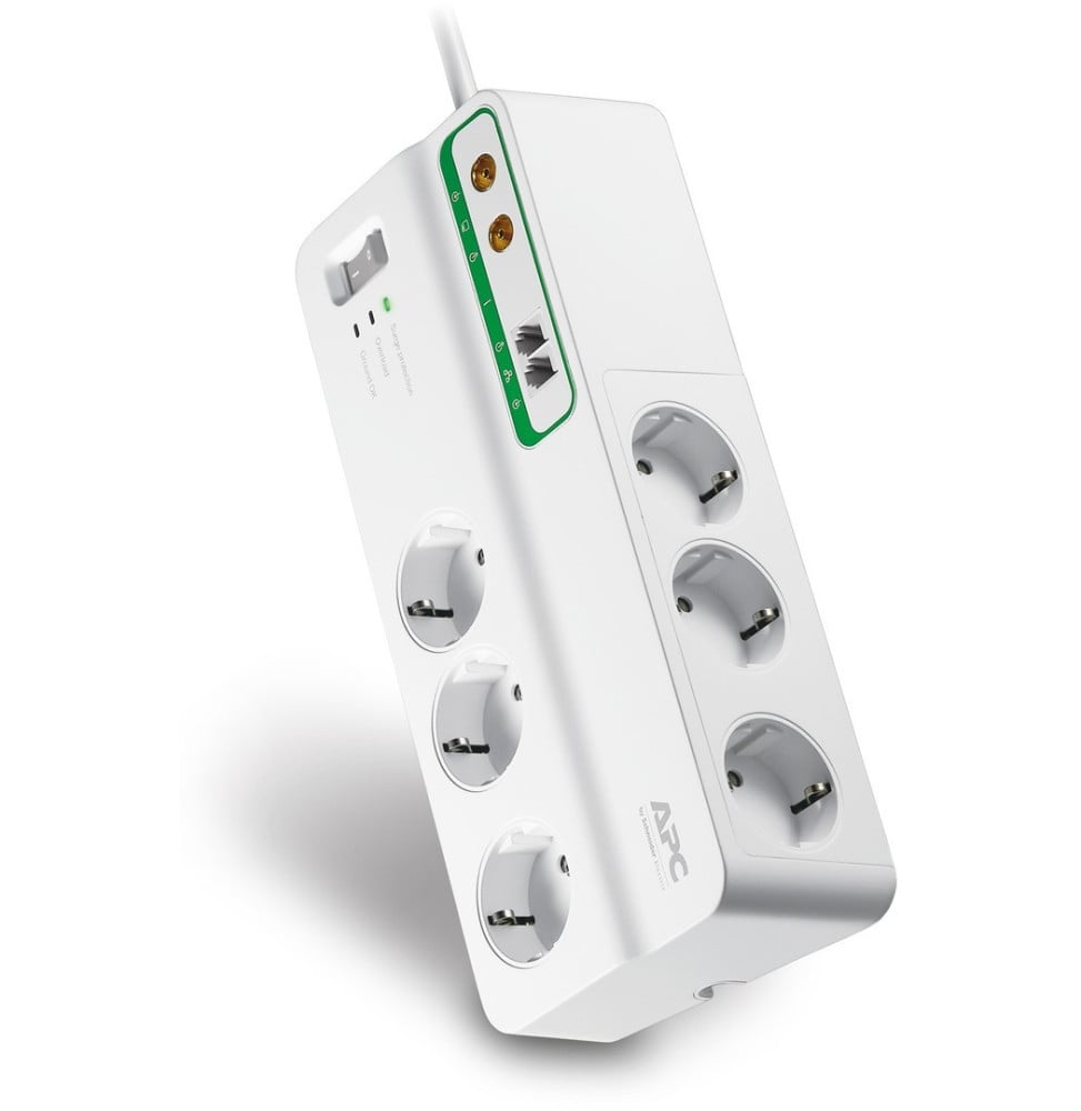 Bloc parafoudre 6 prises 230V APC Essential SurgeArrest avec 2 x RJ11 et 2 x Coaxial