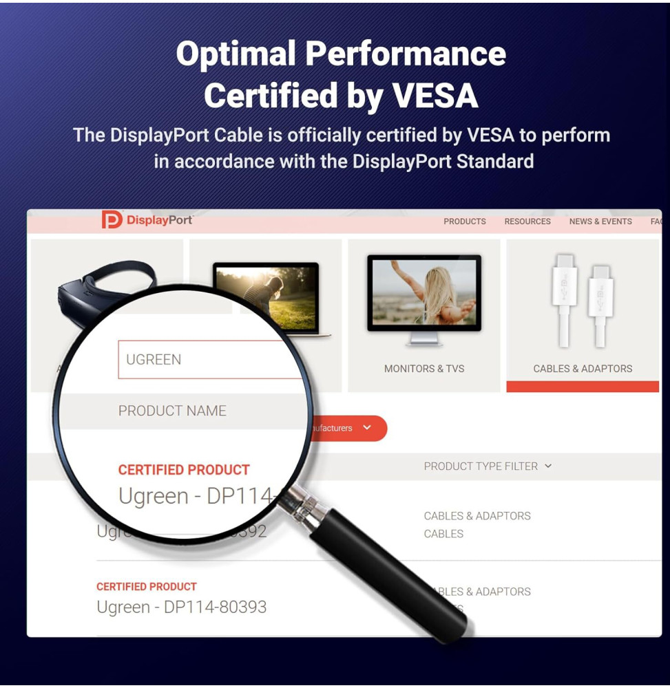 Câble Ugreen DisplayPort 1.4 Mâle vers Mâle 8K - 1 mètre (80390) – Image 2