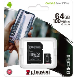 Carte mémoire Kingston Canvas Select Plus 64 Go MicroSDXC UHS-I Classe 10 (SDCS2/64GB)