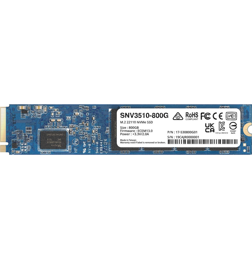 Disque Dur interne SSD Synology SNV3510 NVMe M.2 22110 Série Enterprise 800 Go pour NAS (SNV3510-800G)