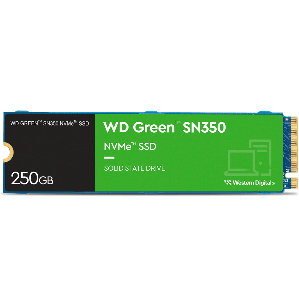 Disque dur interne SSD WD Green SN350 M.2 2280 PCIe Gen3 x4 NVMe 250 Go (WDS250G2G0C)