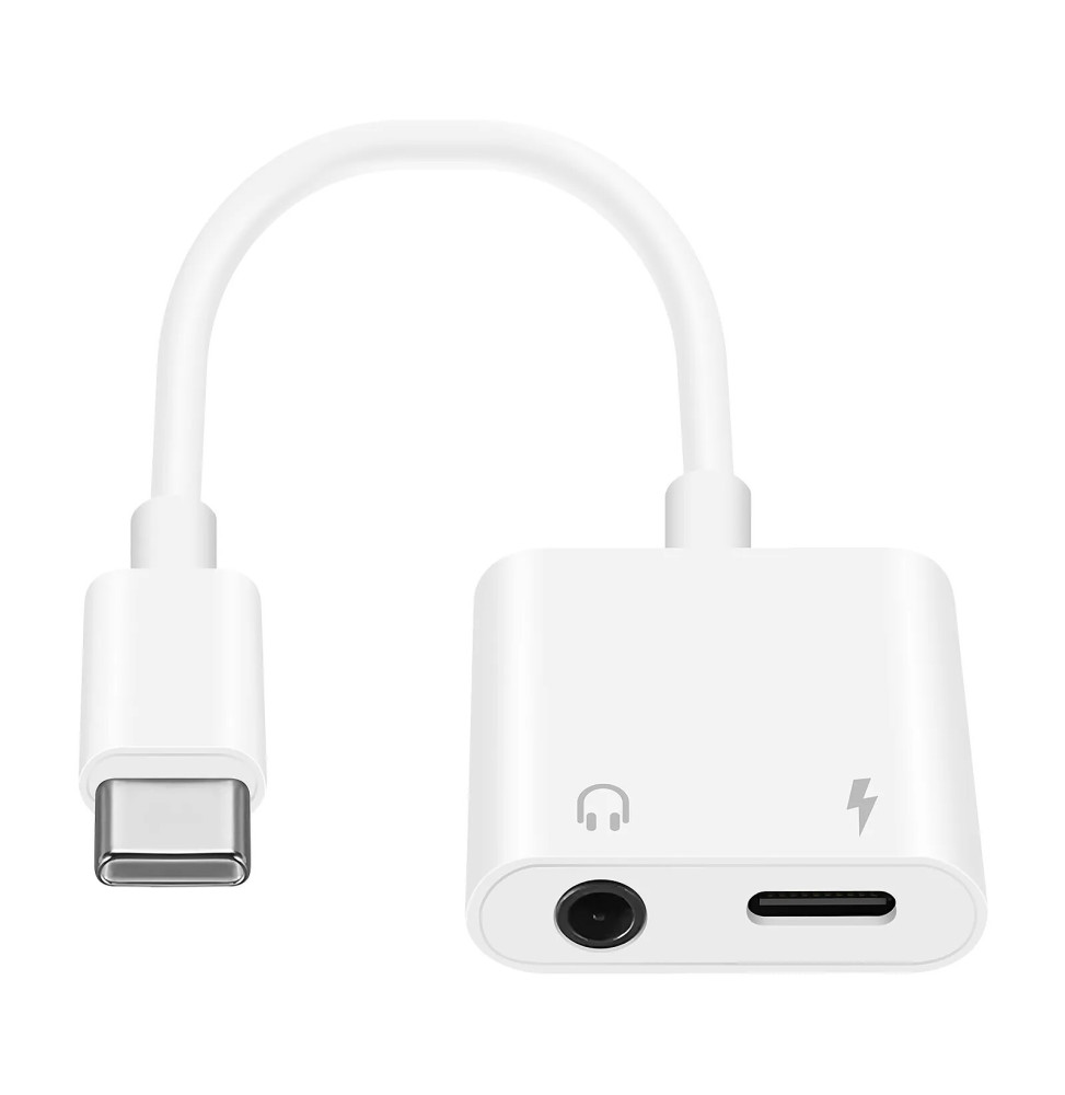 Enkay Adaptateur USB-C vers Audio Jack 3.5mm + Charge USB-C Design Compact Blanc – Image 2