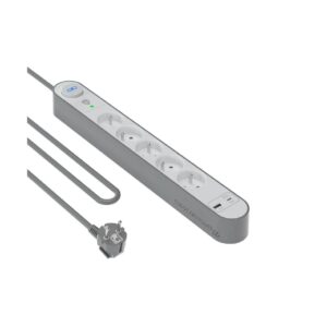 Force Power Rallonge Parafoudre 5 Prises Type-E 800 Joules avec Ports USB-A et USB-C 1,5m Argent