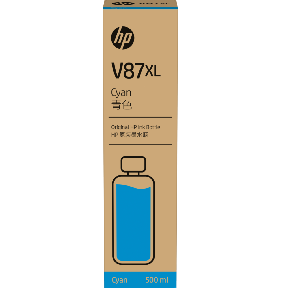 HP V87XL Cyan 500ml - Bouteille d'encre HP d'origine (7FN95A)