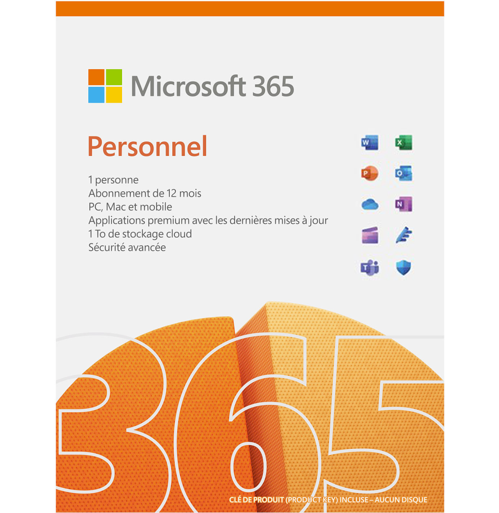 Microsoft 365 Personal Français - abonnement 12 mois pour 1 personne (PC, Mac, iOS et Android)