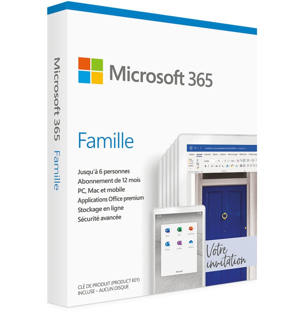 Microsoft Office 365 Famille Français - abonnement 12 mois pour 6 personnes (PC, Mac, iOS et Android)