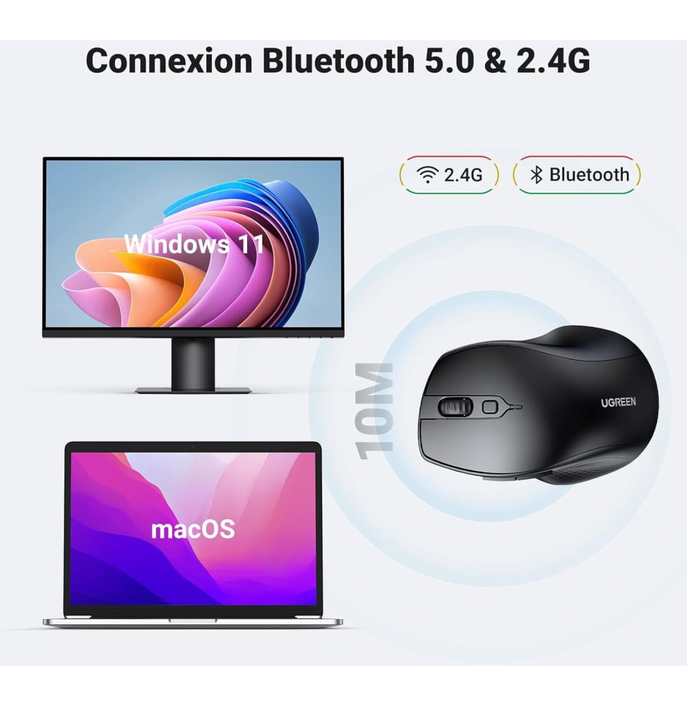 Souris sans fil Bluetooth Ugreen Silencieuse Ergonomique 2,4GHz (90395) – Image 2