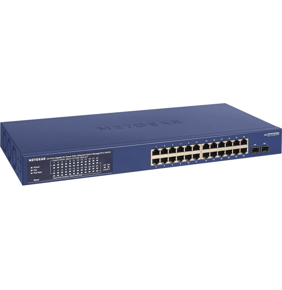 Switch administrable Netgear gigabit 24 ports PoE+ avec 2 ports SFP 380W (GS724TPP) – Image 2