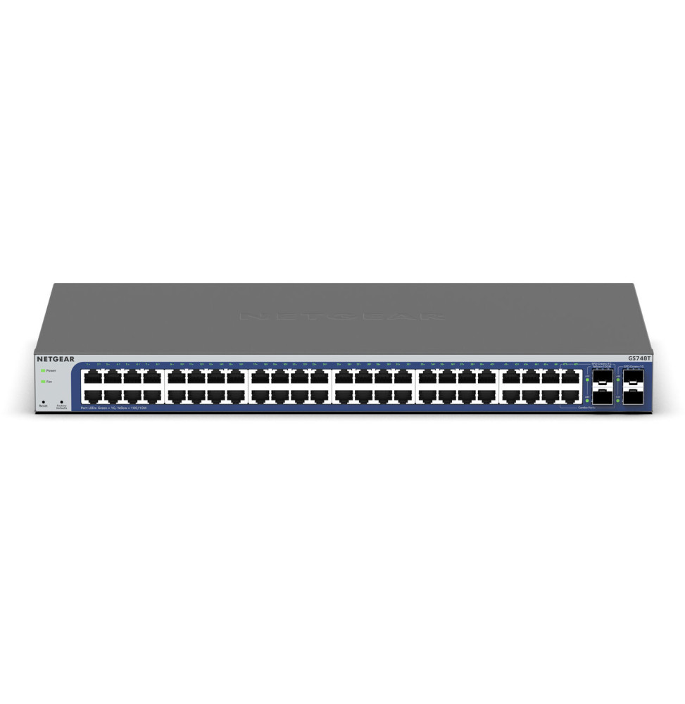 Switch administrable Netgear pro gigabit 48 ports avec 2 ports cuivre et 2 ports combo cuivre/SFP (GS748T) – Image 2