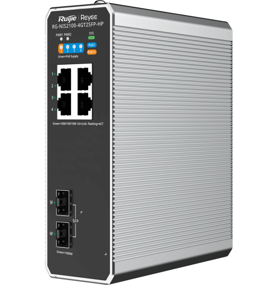 Switch Industriel administrable Reyee NIS2100-4GT2SFP-HP 4 Ports PoE+ / 2 SFP – Image 2