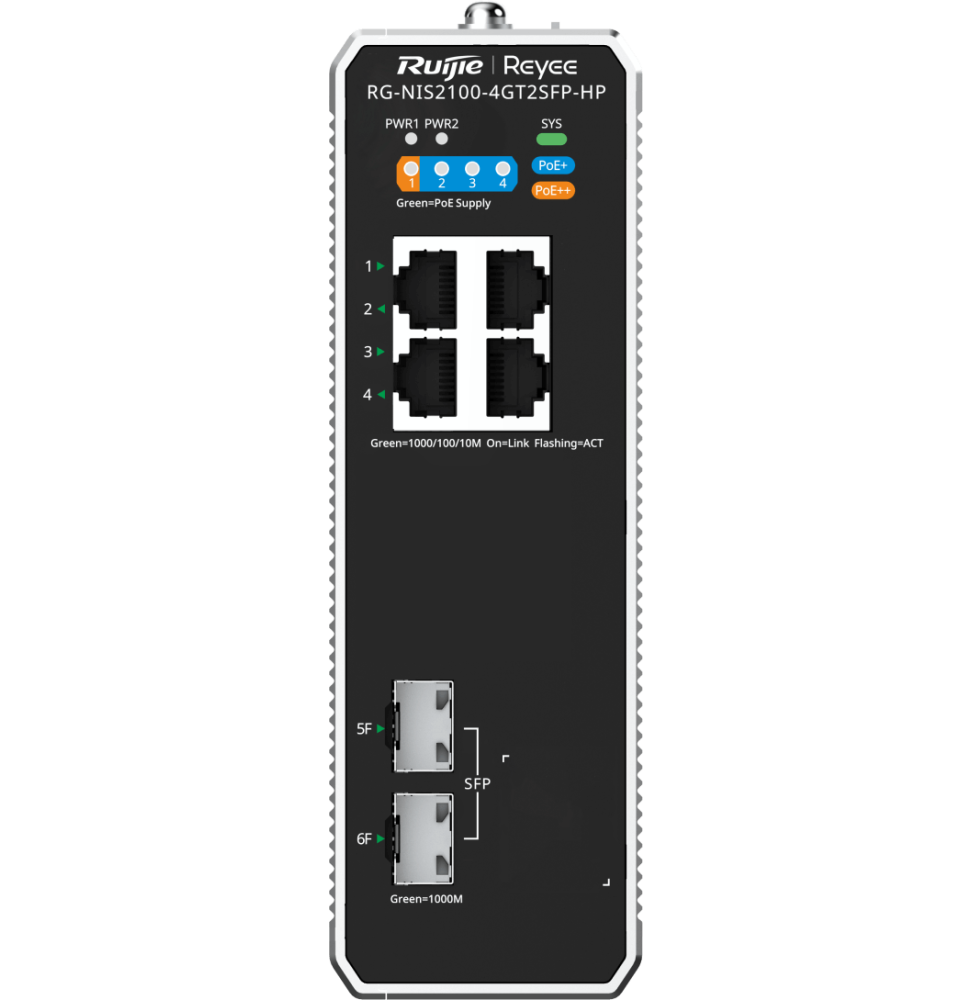 Switch Industriel administrable Reyee NIS2100-4GT2SFP-HP 4 Ports PoE+ / 2 SFP
