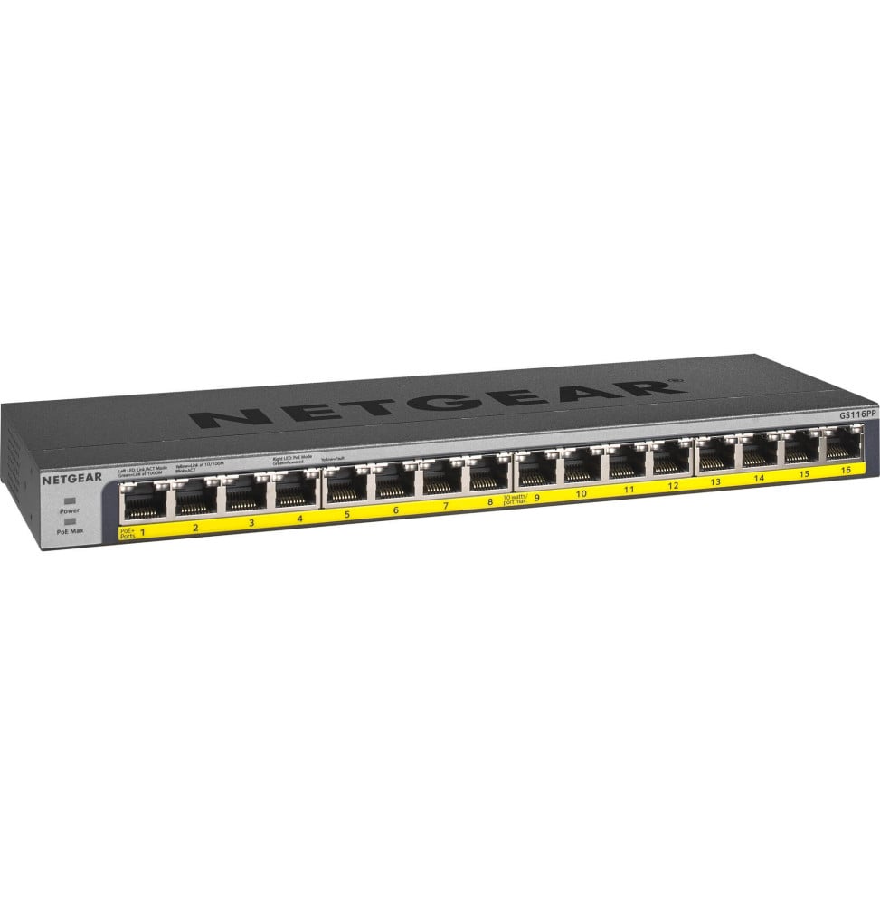 Switch Netgear non manageable à 16 ports gigabit avec PoE+ 183W (GS116PP) – Image 2