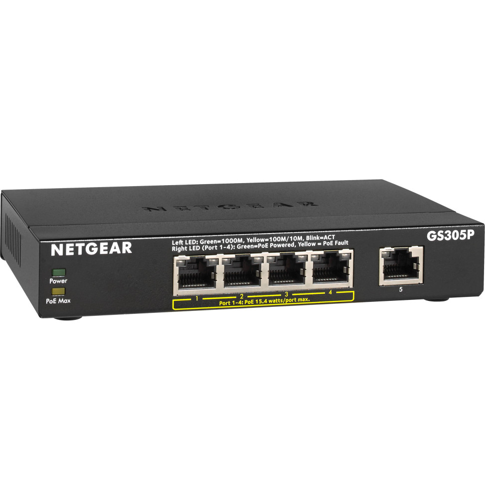 Switch Netgear non manageable 5 ports Gigabit Ethernet avec PoE+ 63W (GS305P) – Image 2