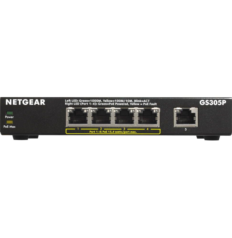 Switch Netgear non manageable 5 ports Gigabit Ethernet avec PoE+ 63W (GS305P)
