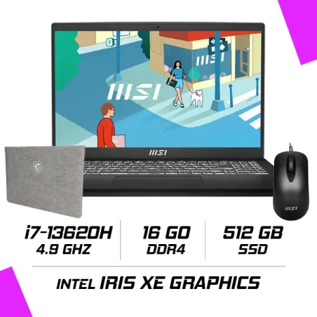 MSI MODERN 15 H C13M-297MA Intel I7-13620H/16GB DDR4/512GB SSD/15.6" FHD IPS/Win11 - Noir Classic + BAG + Souris – Image 2