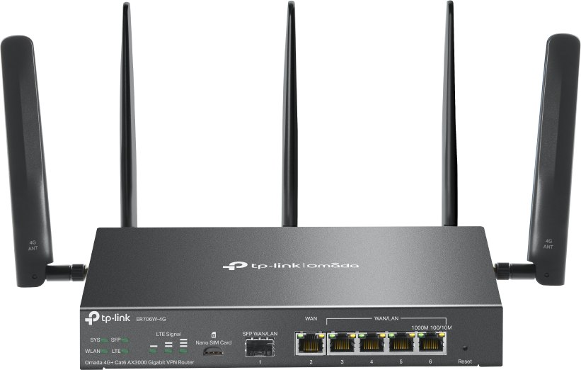 Routeur VPN TP-Link Omada 4G+ Cat6 WiFi AX3000 Gigabit (ER706W-4G)