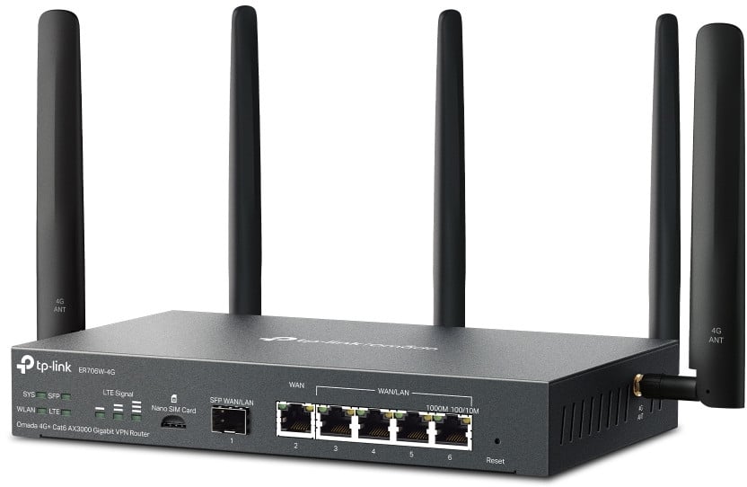 Routeur VPN TP-Link Omada 4G+ Cat6 WiFi AX3000 Gigabit (ER706W-4G) – Image 3