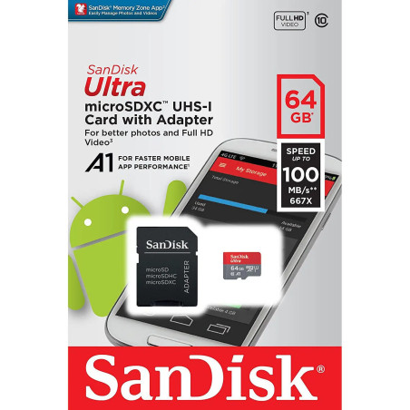 SANDISK ULTRA ANDROID MICROSDXC 64 GO + ADAPTATEUR SD – Image 2