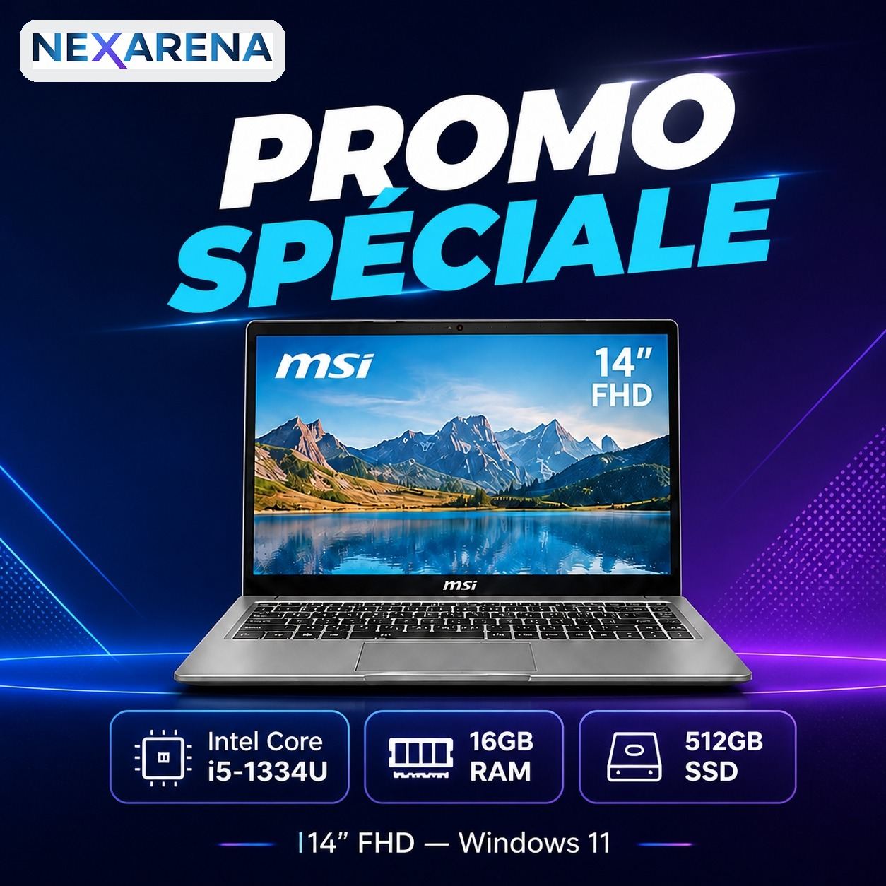 MSI Modern 14 — Intel Core i5-1334U, 16 Go RAM, SSD 512 Go, 14" FHD